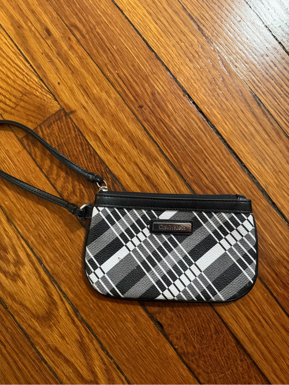 Calvin Klein Black, White & Gray Plaid Wristlet